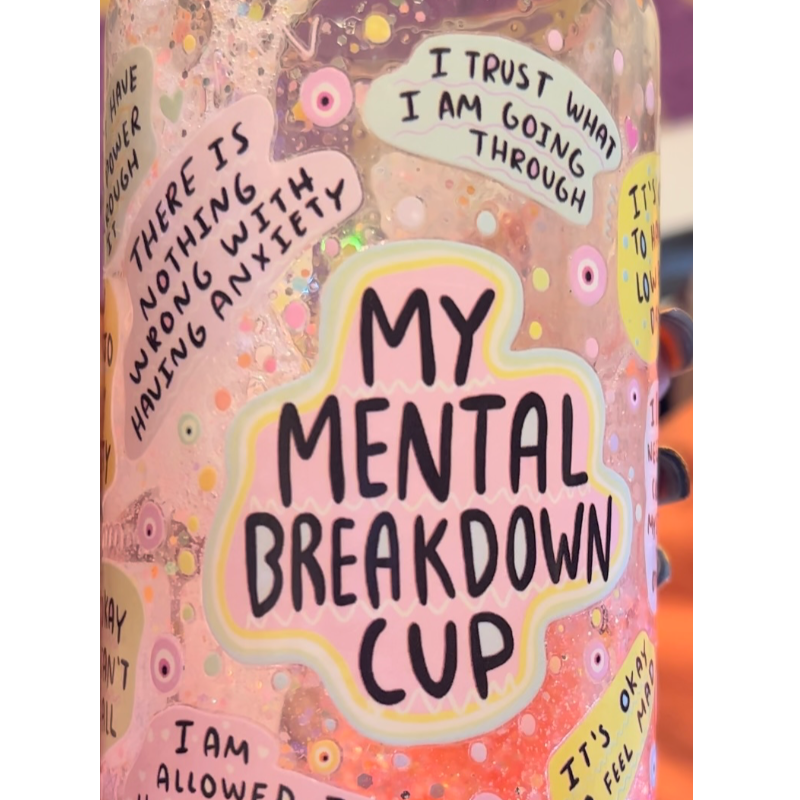 "My Mental Breakdown Cup" Snow Globe Glitter Glass Tumbler