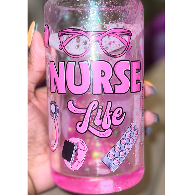 “Nurse Life” Glitter Snow Globe Glass Tumbler