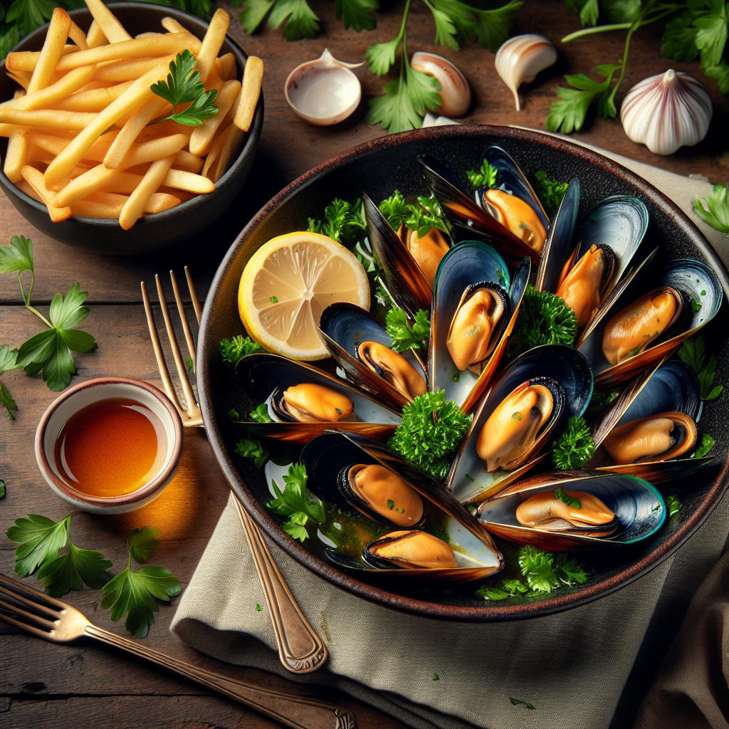 Mosselen "Witte wijn" met Frietjes