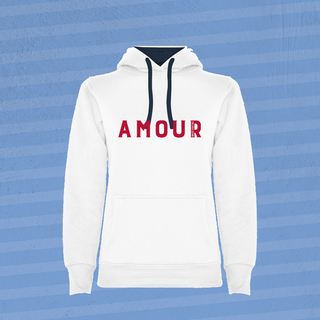 Sweat à capuche Blanc/Navy Femme - "Amour Rouge" 
