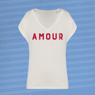 T-shirt Ivoire oversize en coton bio Femme - "Amour rouge"