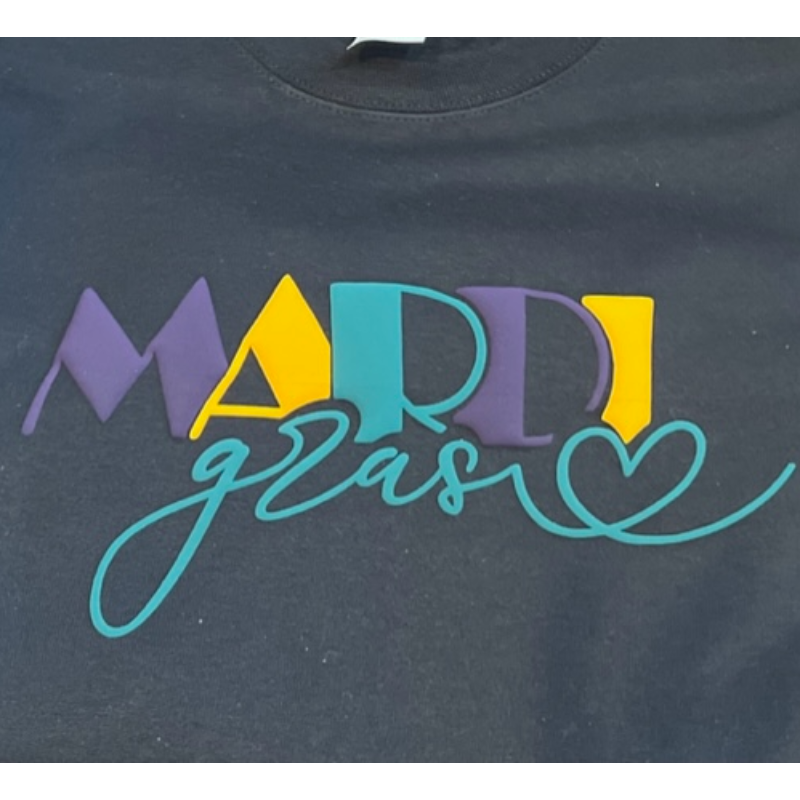 Purple, Yellow, Green Mardi Gras-Black Short Sleeve Shirt-FLAT Main Image