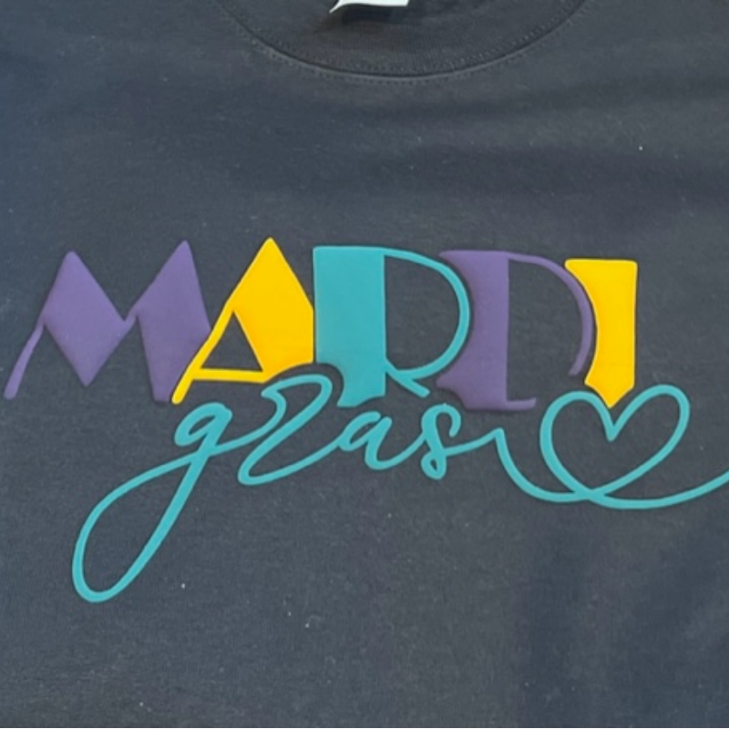 Purple, Yellow, Green Mardi Gras-Black Long Sleeve Shirt-FLAT Main Image