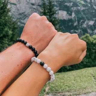 Black Matte And White Matte Marble Bracelet