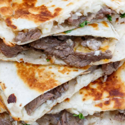 Steak and Cheese Quesadilla w/ Peppers and Onion 
