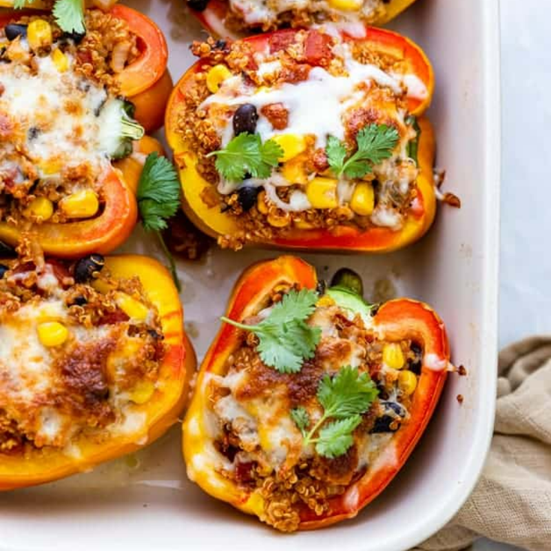 QUINOA STUFFED PEPPERS WITH CILANTRO PESTO