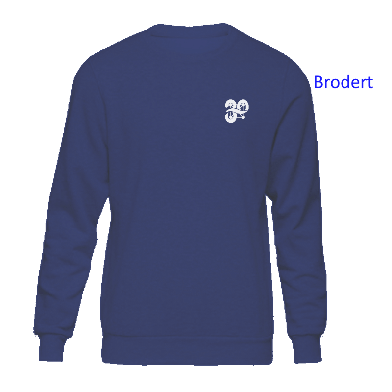 Blå crewneck m/ brodert jubileumslogo