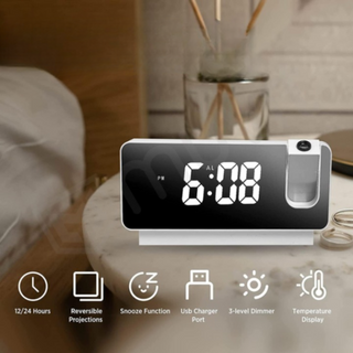 Projection Alarm Clock Time Date Temperature Display 180 Degree Wide Angle - Thumbnail 3