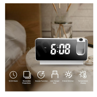 Projection Alarm Clock Time Date Temperature Display 180 Degree Wide Angle