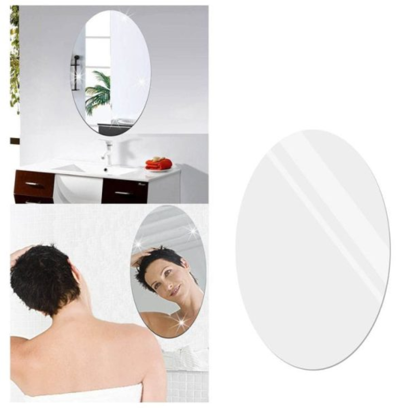 Oval Acrylic Mirror Wall Stickers Hd Acrylic Waterproof - Thumbnail (Preview) 3