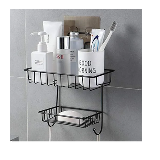 Bathroom Organizer With Two Shelves & Soap Holder Made Of Durable Steel Image