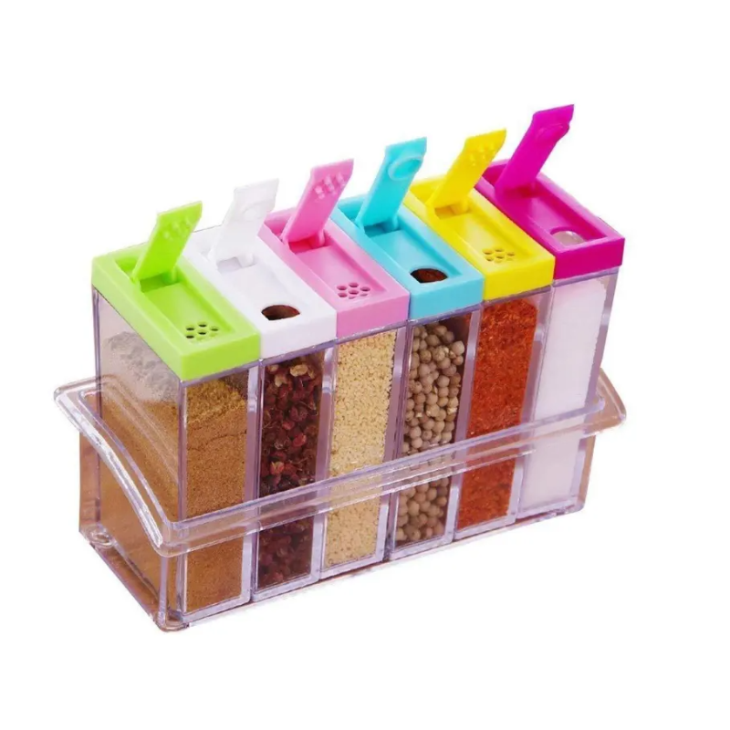Spice Jars Dispenser Masala Rack E- Multicolour Set Of 6