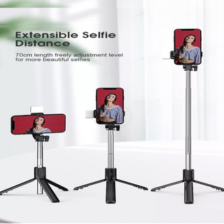 Selfie Stick With Led Light Wireless Bluetooth Foldable Mini Tripod Stand  - Thumbnail 4