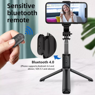 Selfie Stick With Led Light Wireless Bluetooth Foldable Mini Tripod Stand  Image