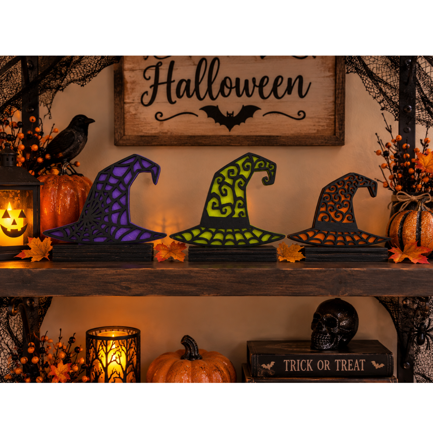 Witch Hats on Stands Set of 3  (5”, 7”, 9”)