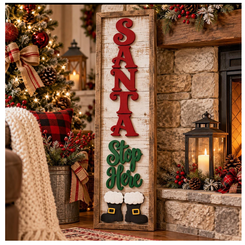 Santa Stop Here porch sign