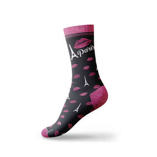 CHAUSS035 - CHAUSSETTES BOUCHE LUREX NOIR ROSE PARIS #7869 