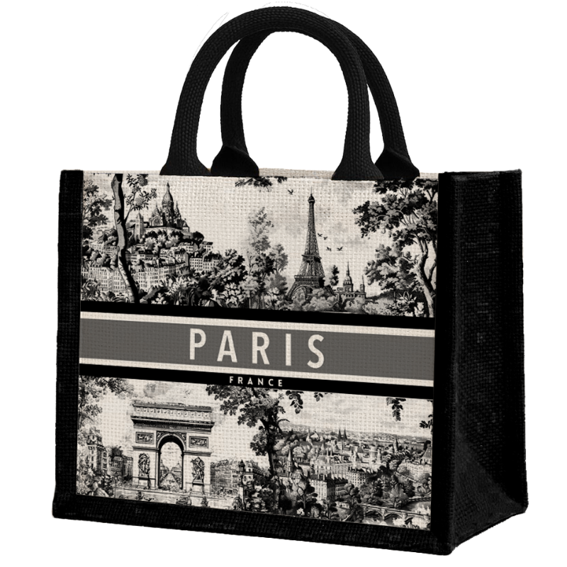 SAC054 - SAC CABAS MM PARIS TOILE DE JOUY NOIR #9351