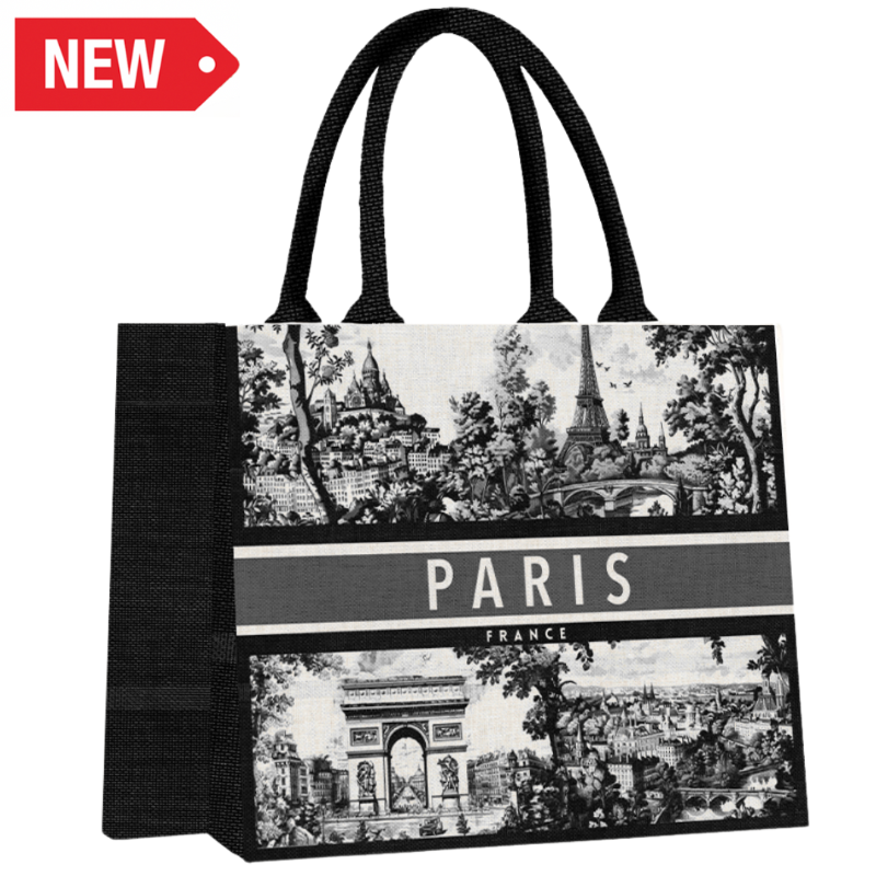 SAC040 - SAC CABAS PARIS TOILE DE JOUY NOIR #9351