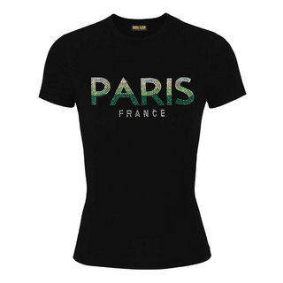 TSH006 - T SHIRT BLACK STRASS VERT # 7340