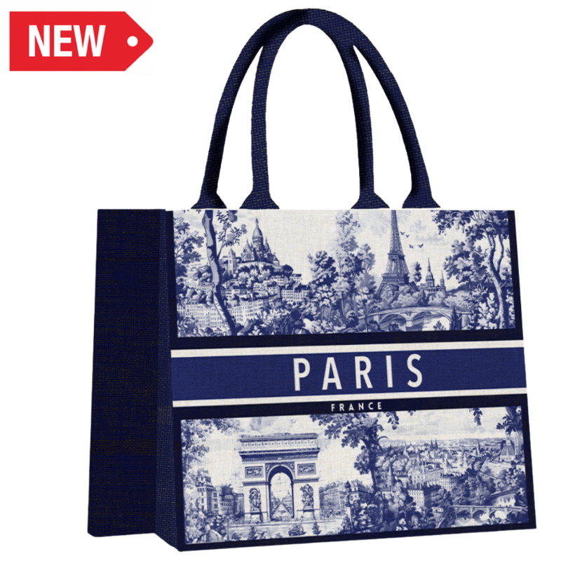 SAC039 - SAC CABAS PARIS TOILE DE JOUY BLEU #9344
