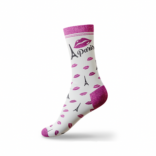 CHAUSS033 - CHAUSSETTES BOUCHE LUREX BLANC FUSHIA PARIS #7845 