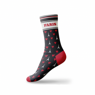 CHAUSS054 - CHAUSSETTES CŒURS NOIR ROUGE PARIS #8057