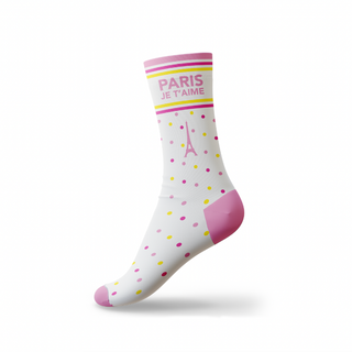 CHAUSS057 - CHAUSSETTES PETIT POIS BLANC ROSE PARIS #8088 