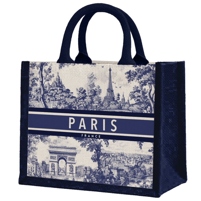 SAC053 - SAC CABAS MM PARIS TOILE DE JOUY BLEU #9344