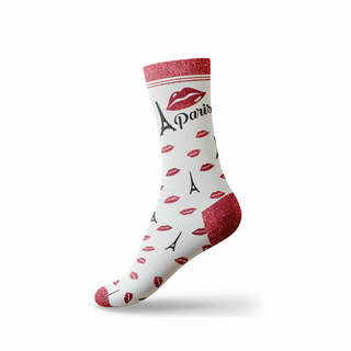 CHAUSS036 - CHAUSSETTES BOUCHE LUREX BLANC ROUGE PARIS #7876 