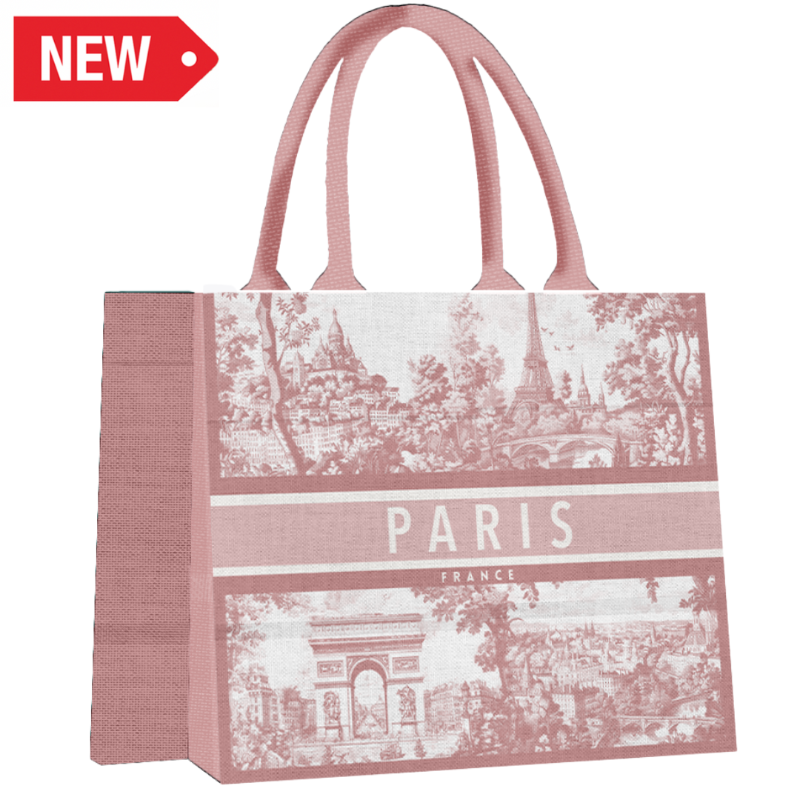 SAC042 - SAC CABAS PARIS TOILE DE JOUY ROSE #9375