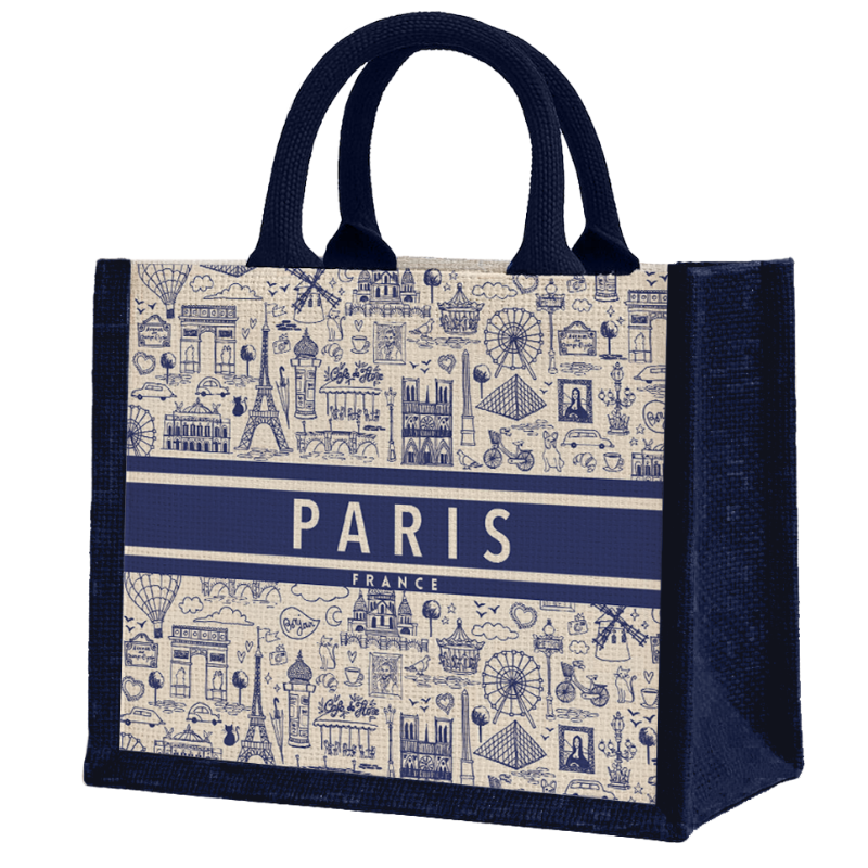 SAC057 - SAC CABAS MM PARIS ALL OVER NAIF BLEU #0289