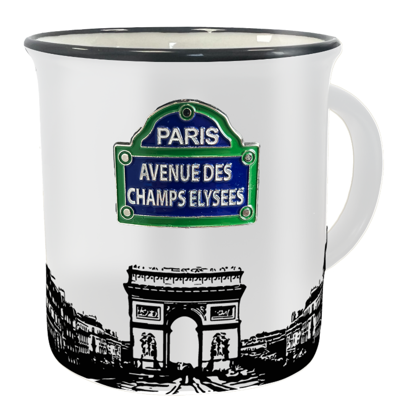 MUG099 - MUG PLAQUE METAL CHAMPS ELYSEES BLANC #9085