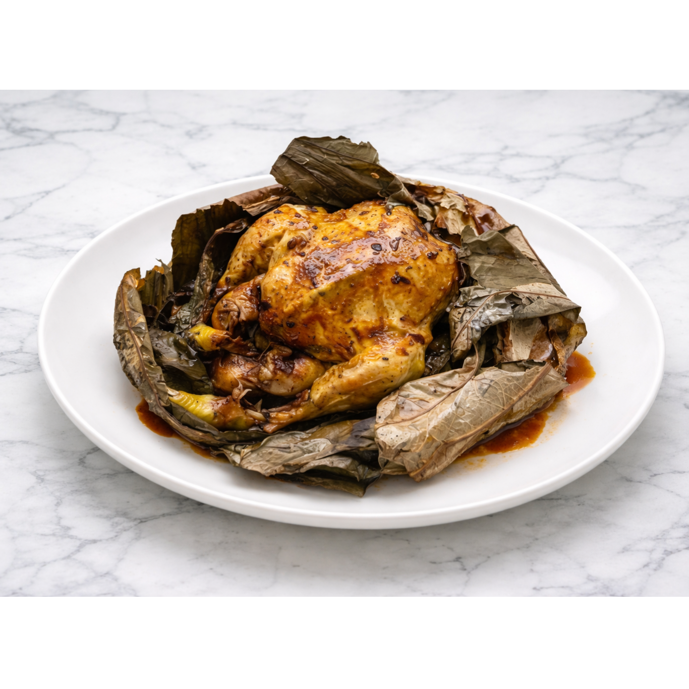 Roasted chicken wrapped in lotus leaves