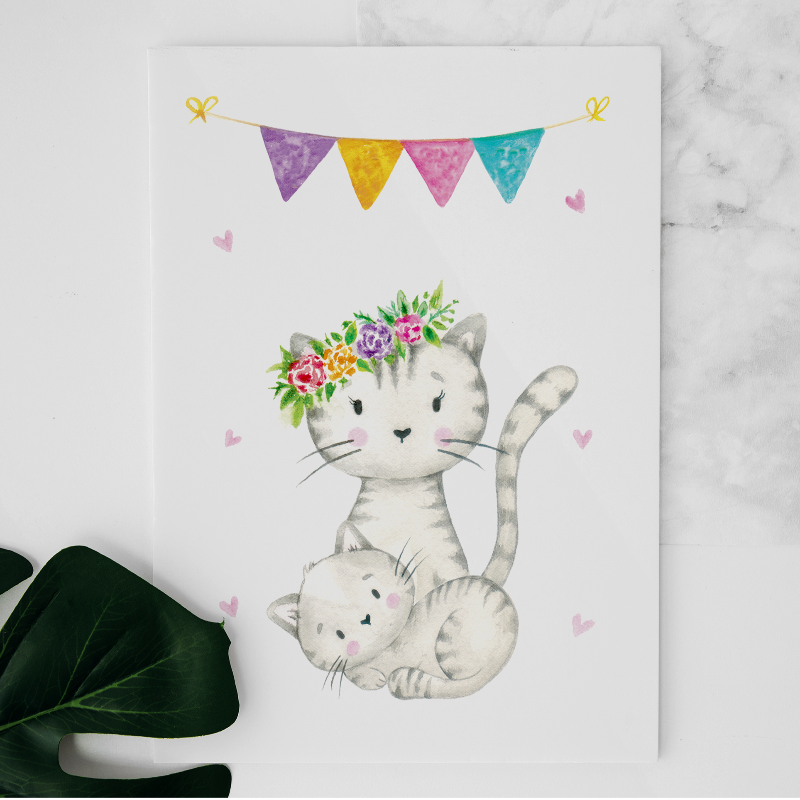 Carte Maman chat et bébé chaton