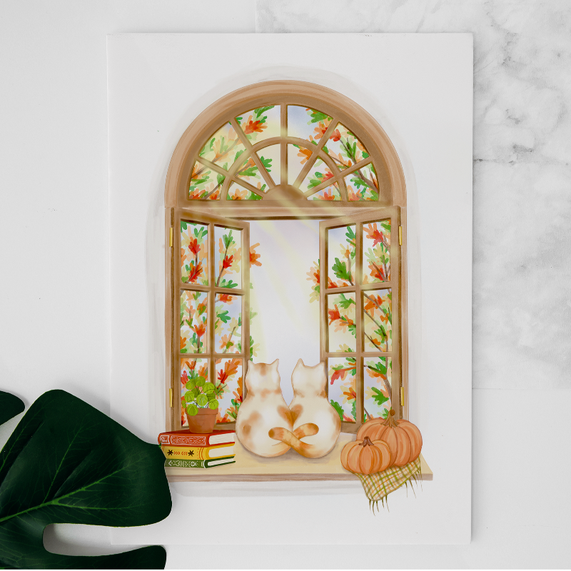 Carte fenêtre en automne