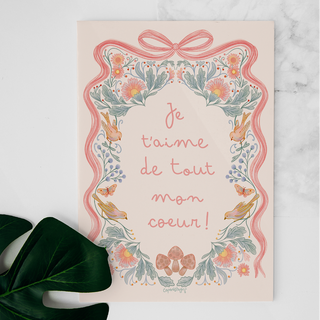 Carte Je t'aime de tout mon coeur