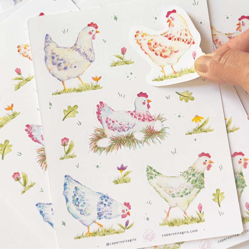 Feuille d'autocollants poules