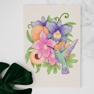 Carte Colibri parmi les orchidées