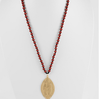 USC31-Football Pendant & Beaded Necklace