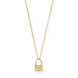 Y44-16" + 2" 14 Karat Gold Plated CZ Lock Necklace