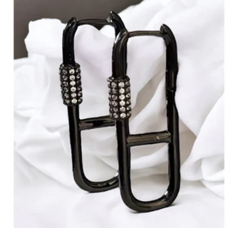 Y66- Cubic Zirconia Pave Carabiner Hoop Earrings - Thumbnail 2