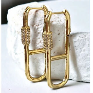 Y66- Cubic Zirconia Pave Carabiner Hoop Earrings