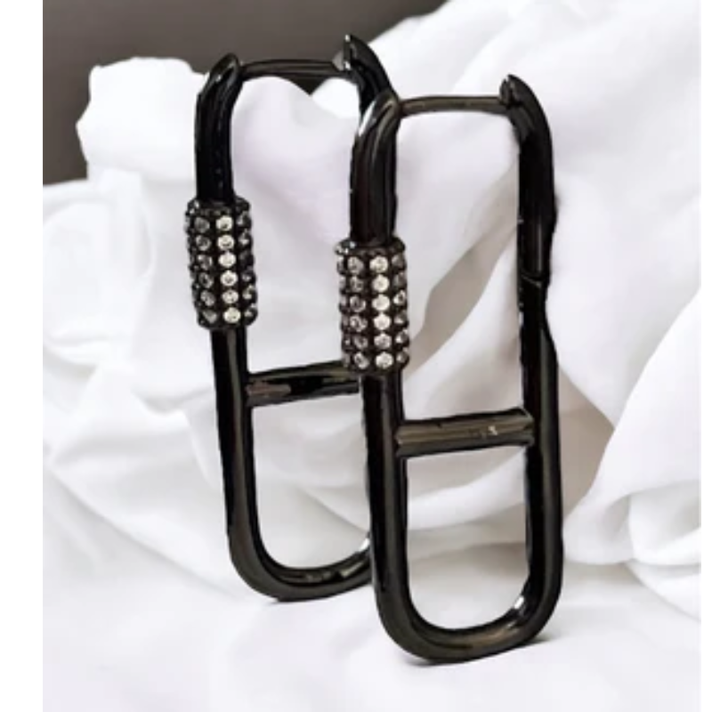 Y66- Cubic Zirconia Pave Carabiner Hoop Earrings - Thumbnail (Preview) 2