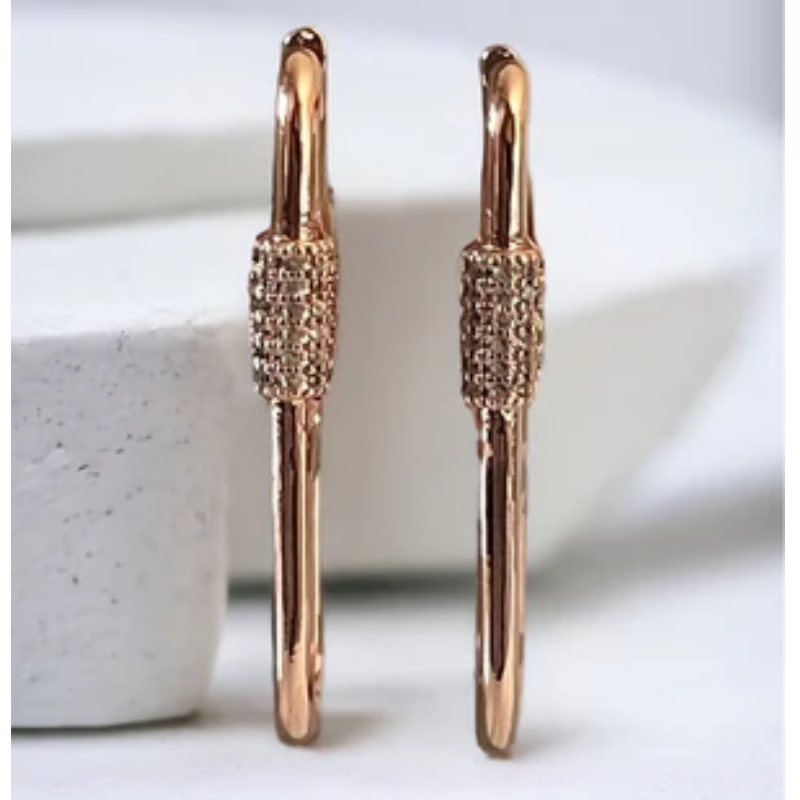 Y66- Cubic Zirconia Pave Carabiner Hoop Earrings - Thumbnail (Preview) 7