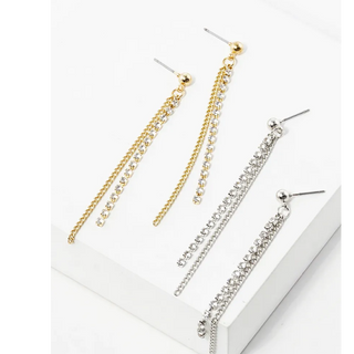 CL80- Crystal chain delicate drop dangle earrings