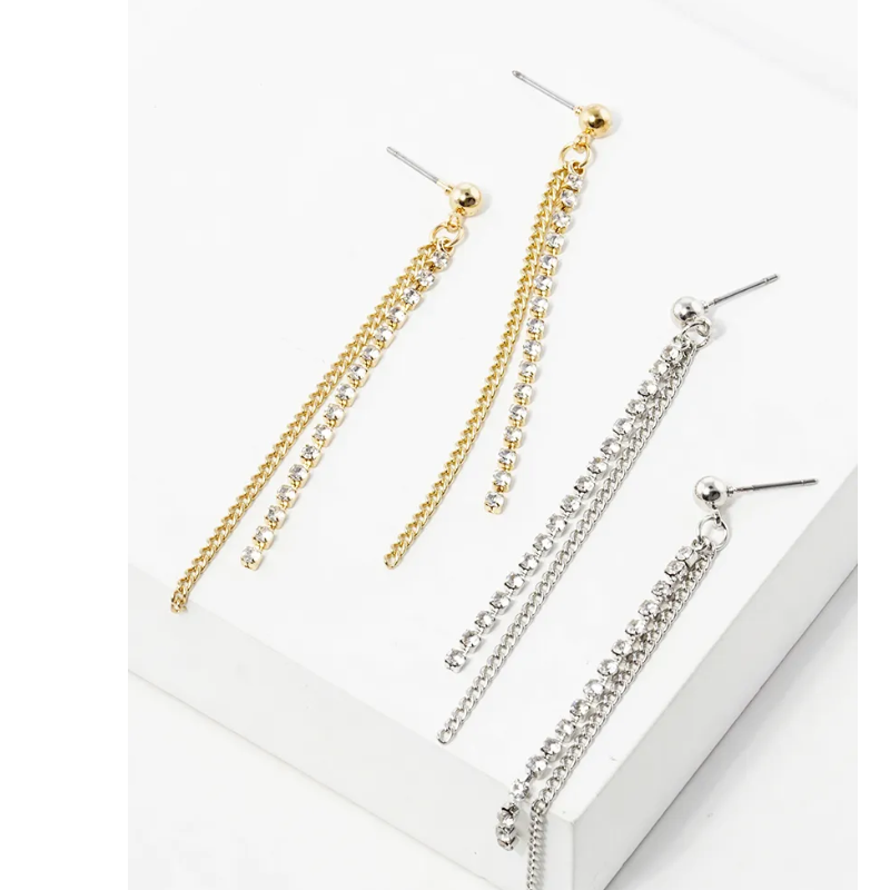 CL80- Crystal chain delicate drop dangle earrings Main Image