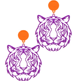 C9- Purple Filigree Tiger Head Earrings