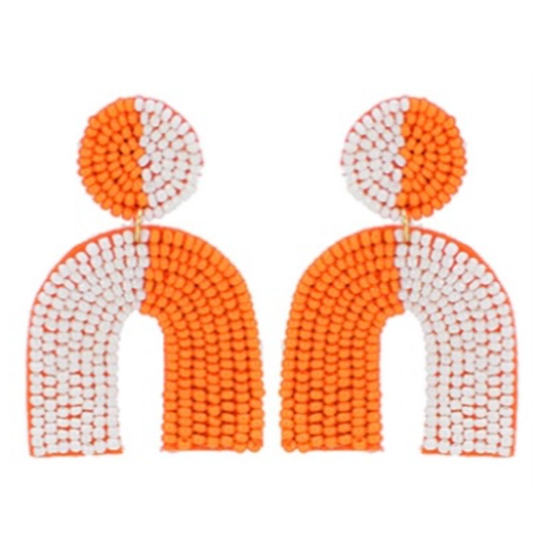 T20- orange & white U shape beaded earrings- Main Image