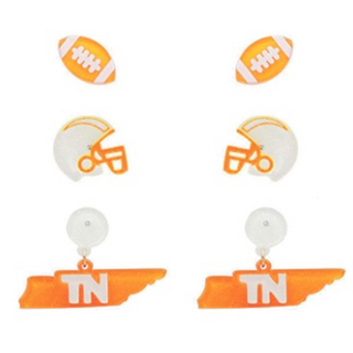 T117- .45 Tennessee/ Orange Glitter Helmet Earrings/ state & football-